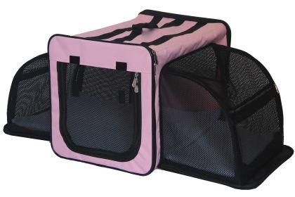 Pet Life Capacious Dual-Expandable Wire Folding Lightweight Collapsible Travel Pet Dog Crate (Color: pink)